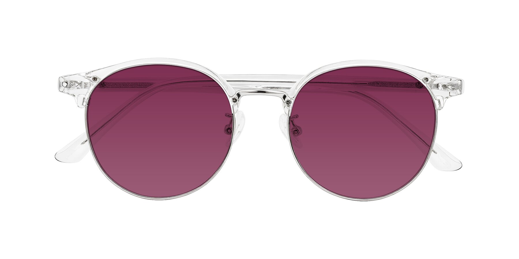 Folded Front of Karnes in Clear/Silver with Wine Tinted Lenses