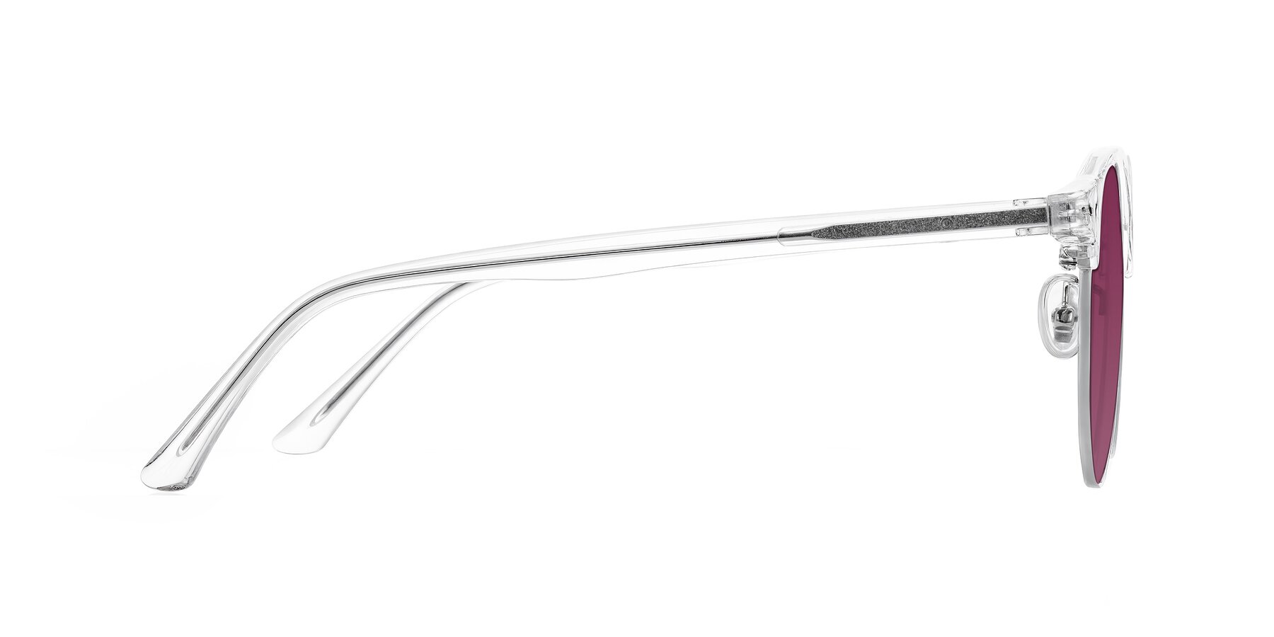 Side of Karnes in Clear/Silver with Wine Tinted Lenses