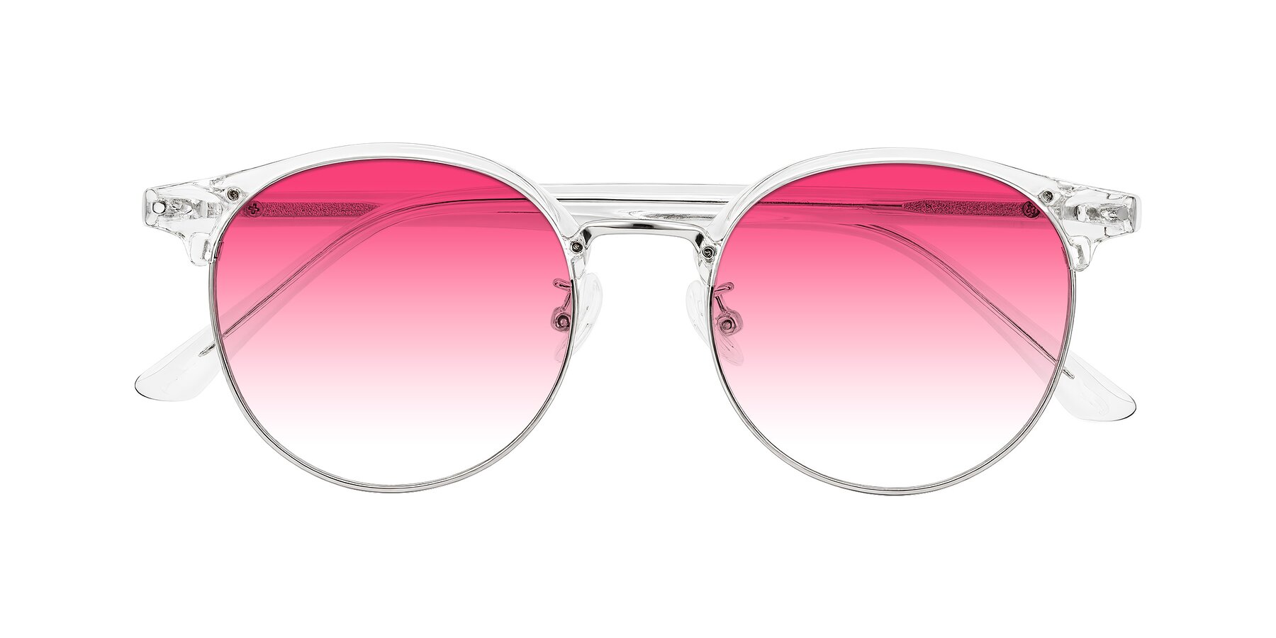 Folded Front of Karnes in Clear/Silver with Pink Gradient Lenses
