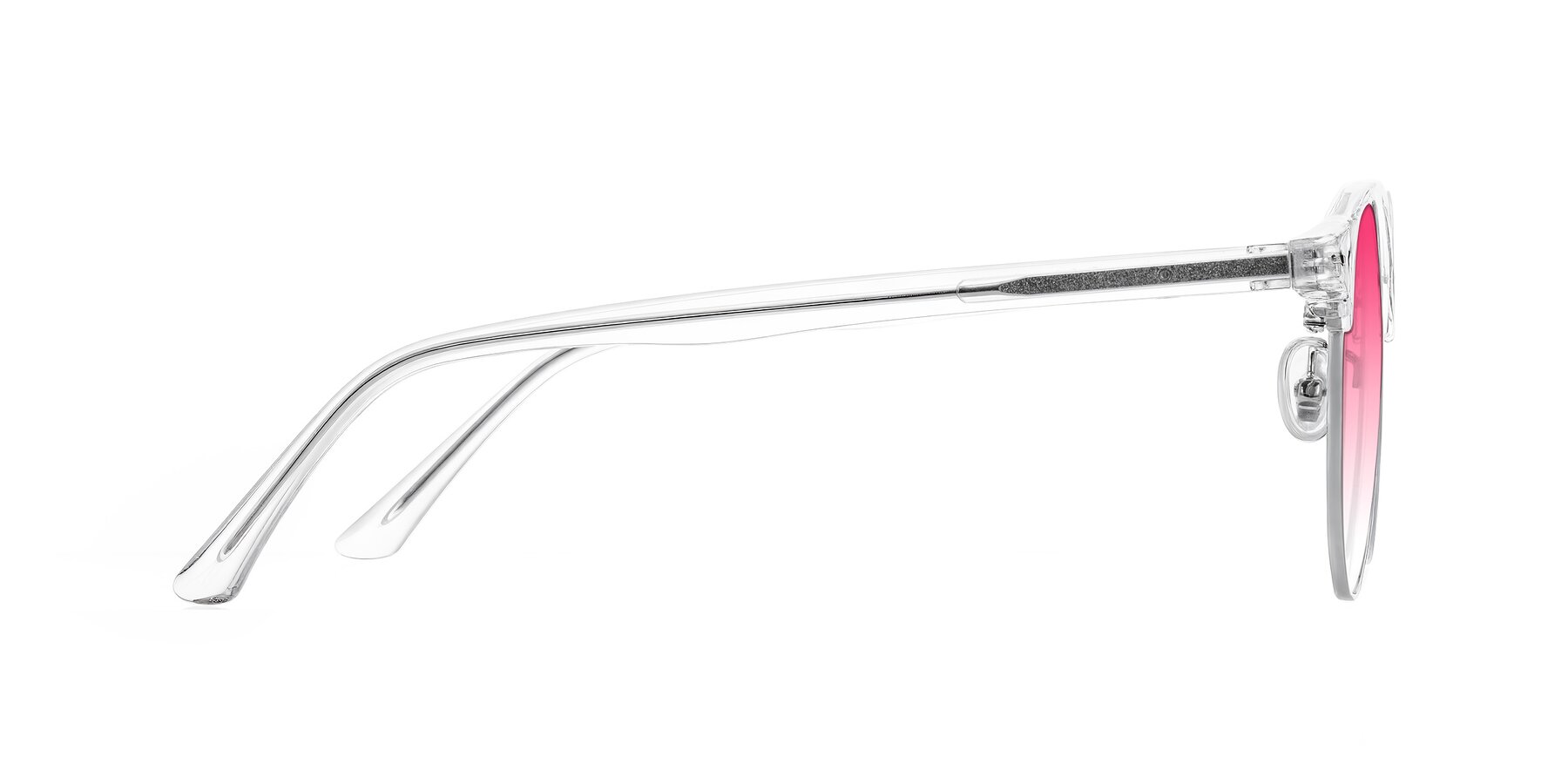 Side of Karnes in Clear/Silver with Pink Gradient Lenses