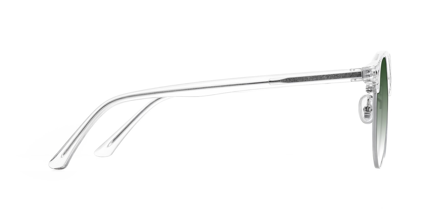 Side of Karnes in Clear/Silver with Green Gradient Lenses