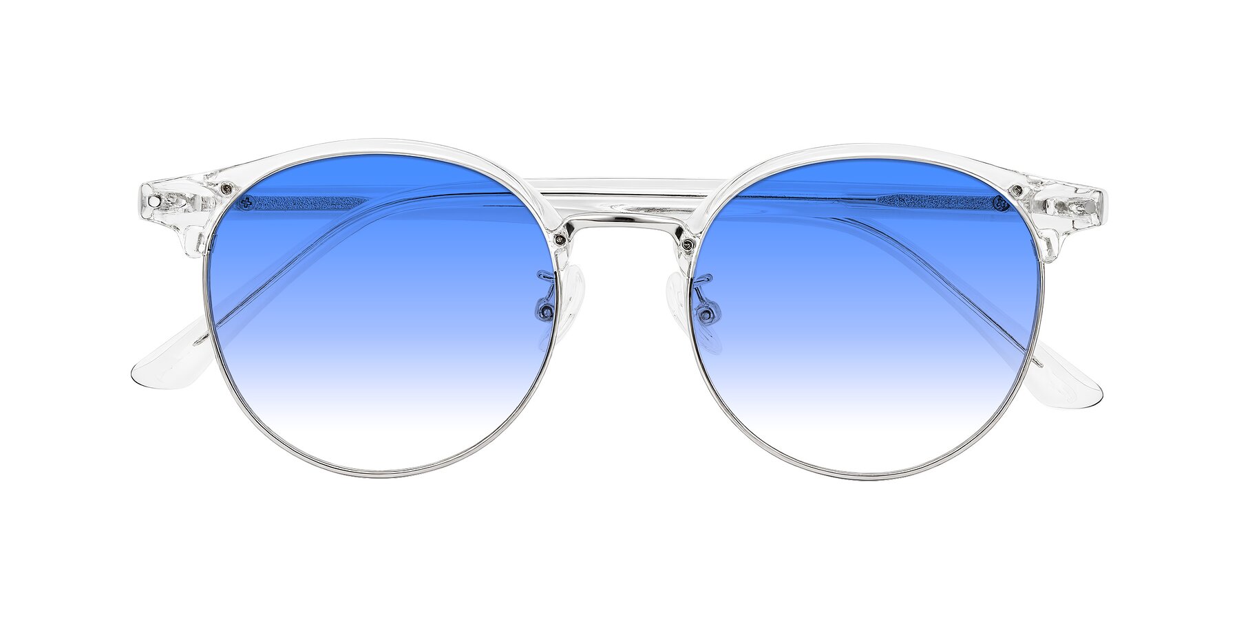 Folded Front of Karnes in Clear/Silver with Blue Gradient Lenses