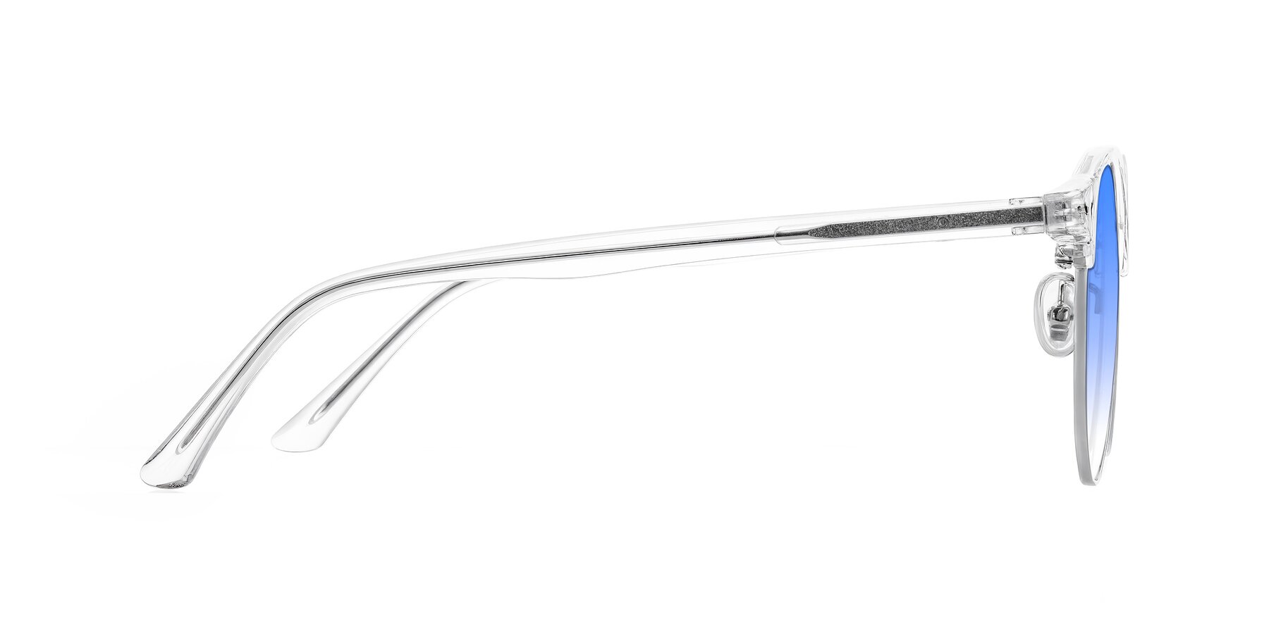 Side of Karnes in Clear/Silver with Blue Gradient Lenses