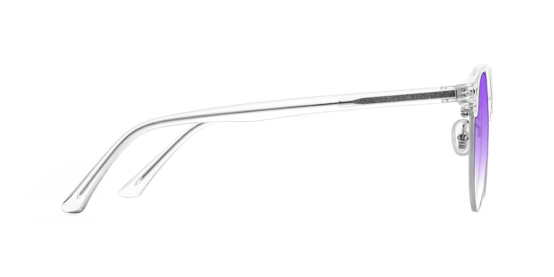 Side of Karnes in Clear/Silver with Purple Gradient Lenses