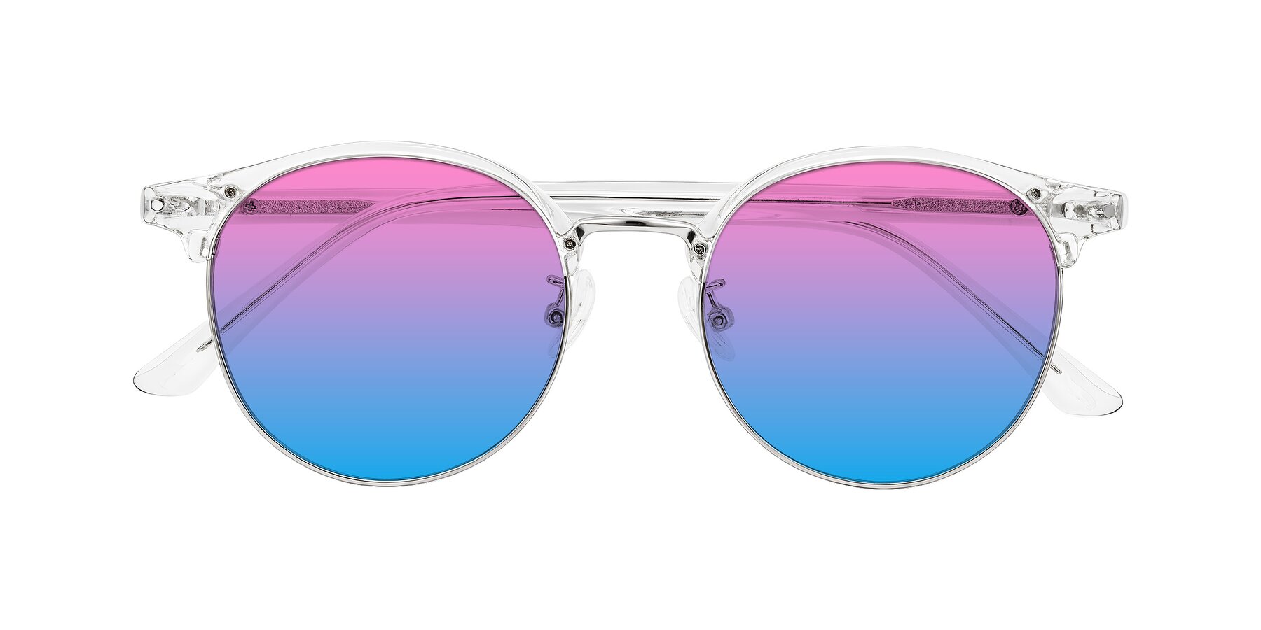 Folded Front of Karnes in Clear/Silver with Pink / Blue Gradient Lenses