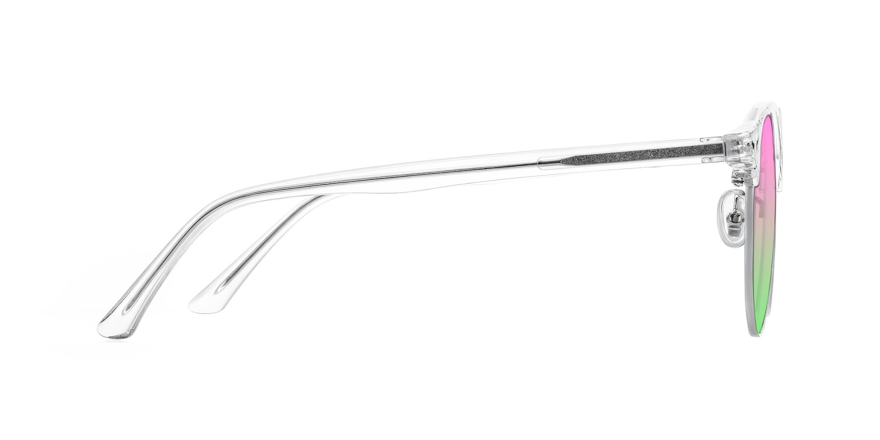 Side of Karnes in Clear/Silver with Pink / Green Gradient Lenses
