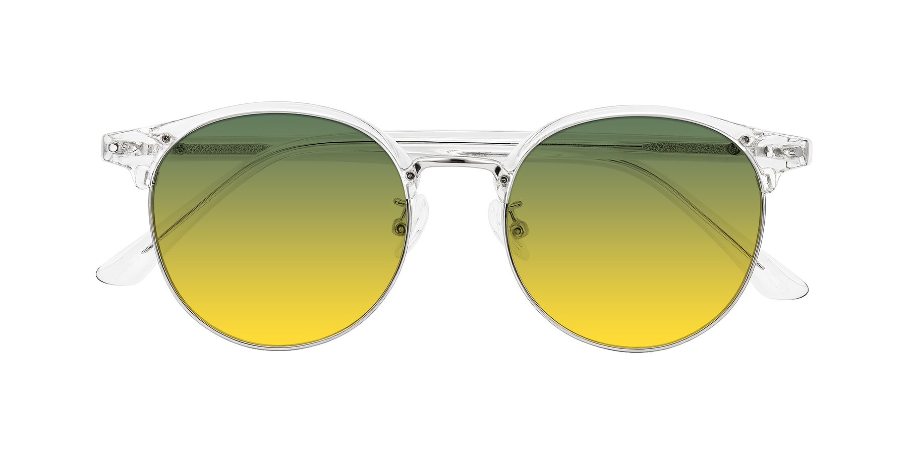 Folded Front of Karnes in Clear/Silver with Green / Yellow Gradient Lenses