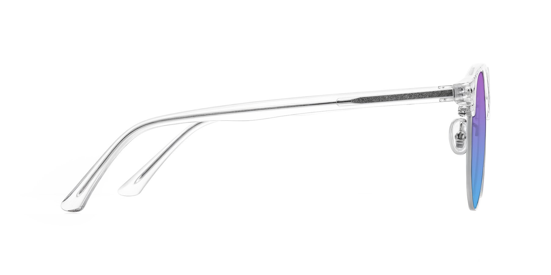 Side of Karnes in Clear/Silver with Purple / Blue Gradient Lenses