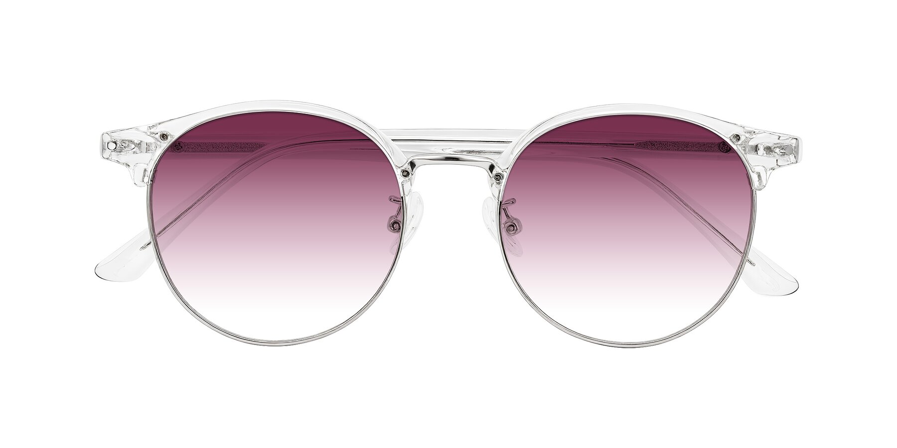Folded Front of Karnes in Clear/Silver with Wine Gradient Lenses
