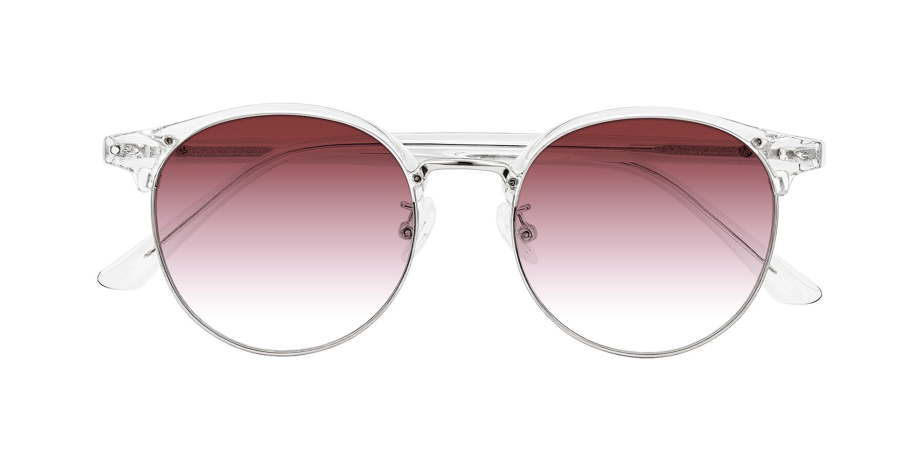 Folded Front of Karnes in Clear/Silver with Garnet Gradient Lenses