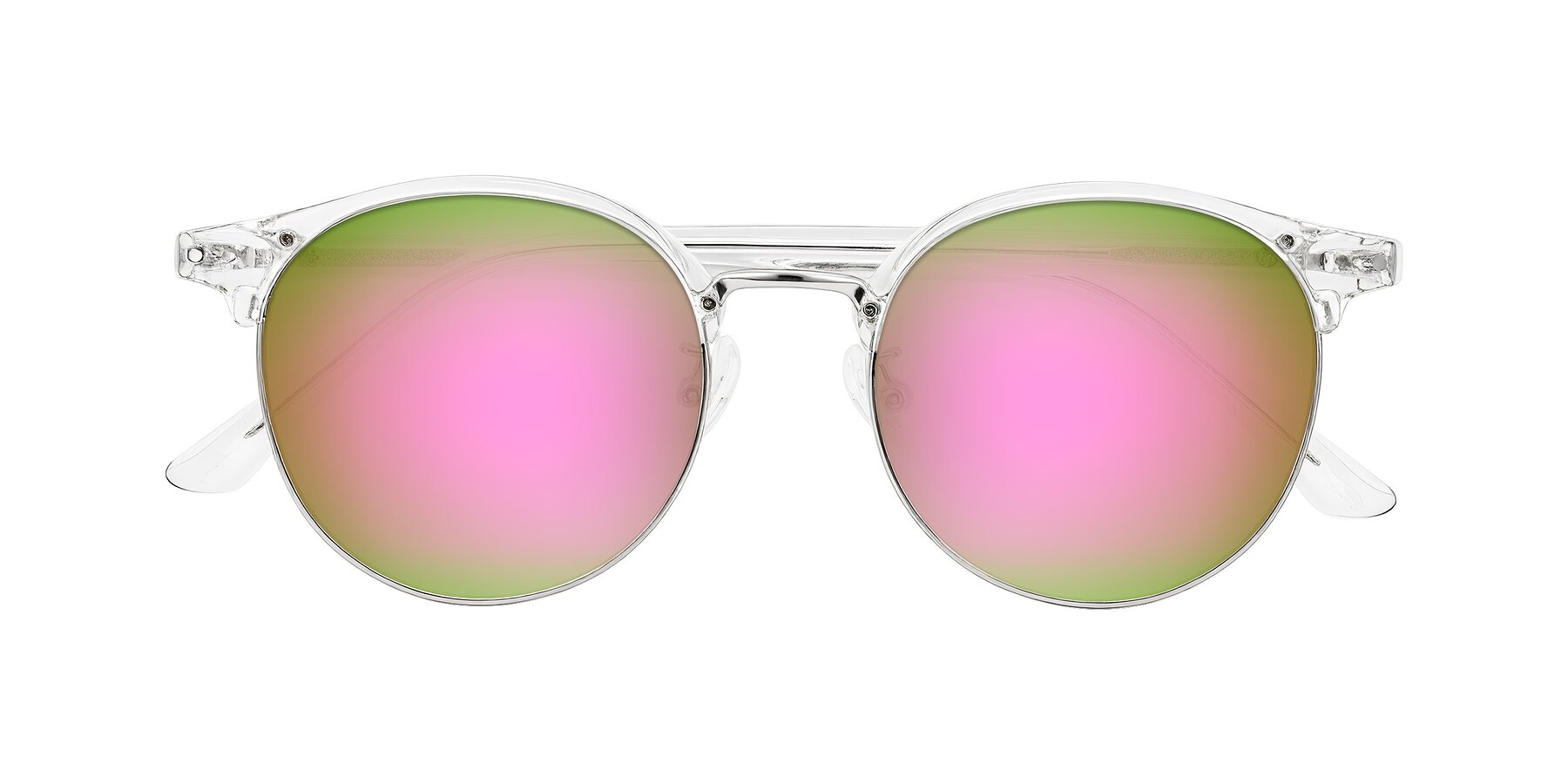 Folded Front of Karnes in Clear/Silver with Pink Mirrored Lenses