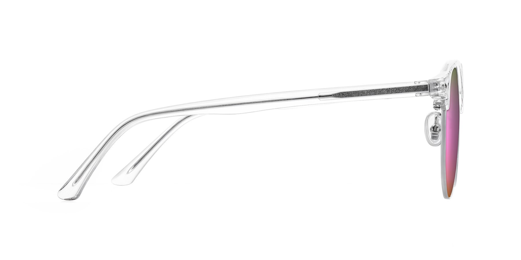 Side of Karnes in Clear/Silver with Pink Mirrored Lenses