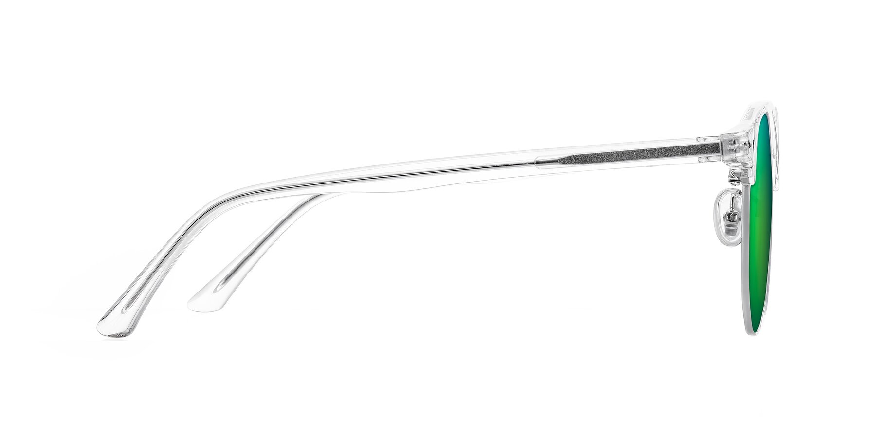 Side of Karnes in Clear/Silver with Green Mirrored Lenses