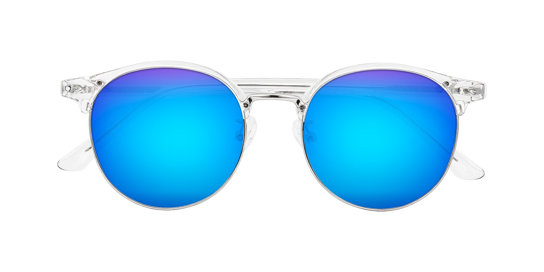Folded Front of Karnes in Clear/Silver with Blue Mirrored Lenses
