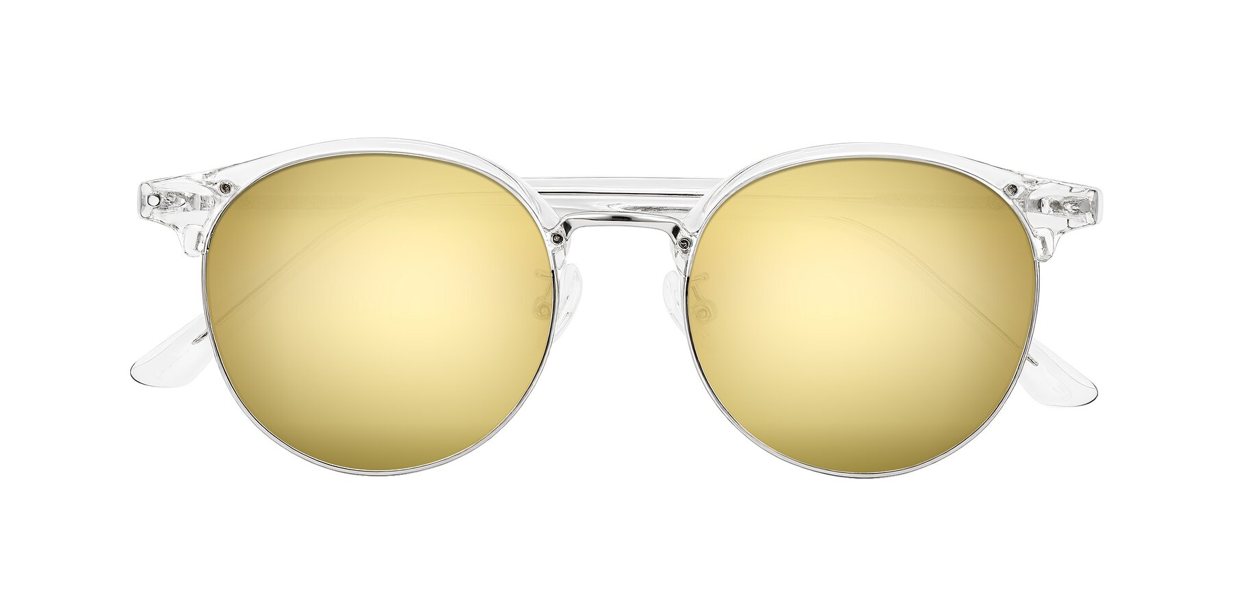 Folded Front of Karnes in Clear/Silver with Gold Mirrored Lenses