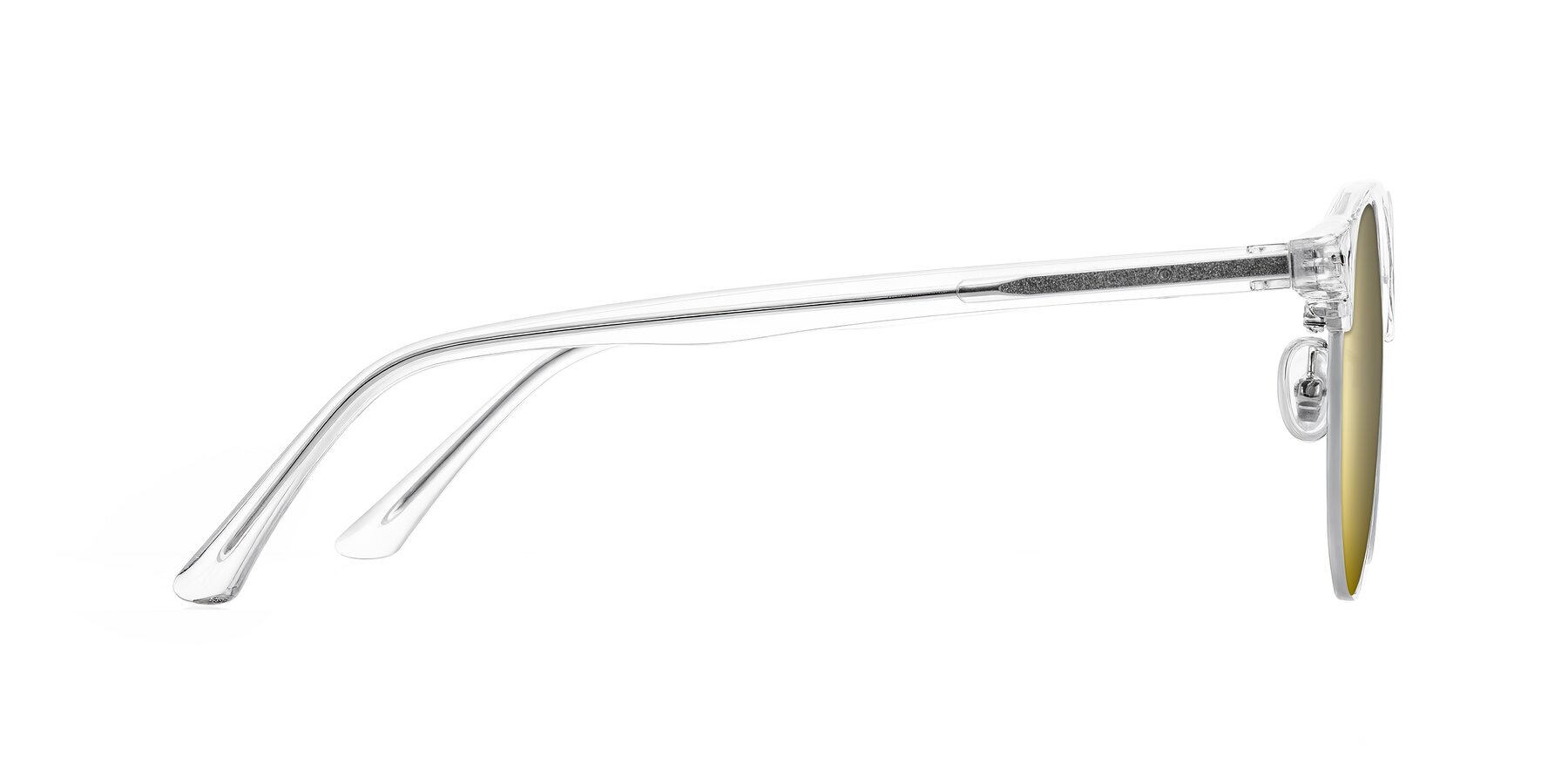 Side of Karnes in Clear/Silver with Gold Mirrored Lenses