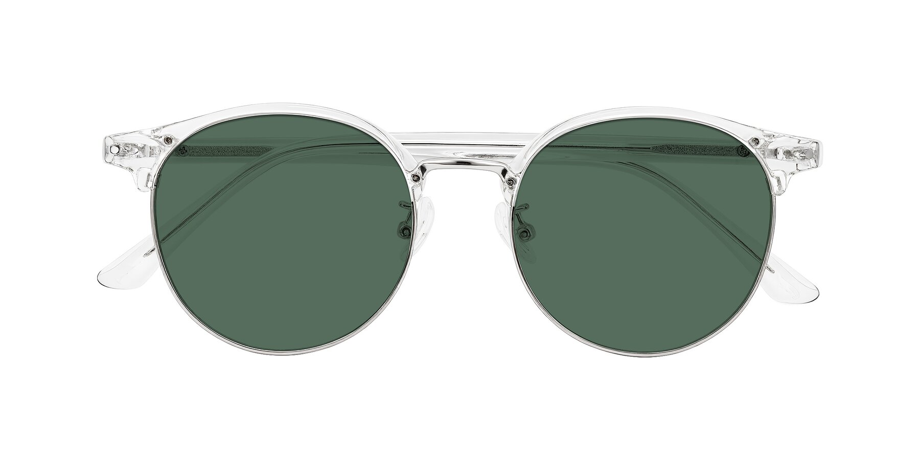 Folded Front of Karnes in Clear/Silver with Green Polarized Lenses