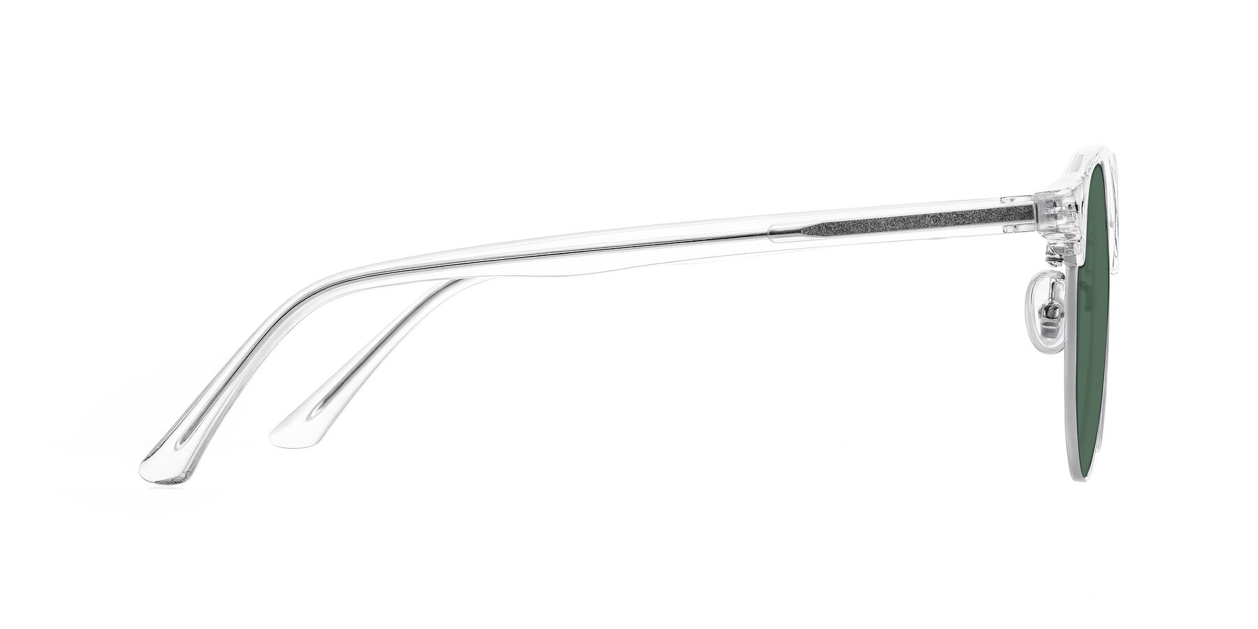 Side of Karnes in Clear/Silver with Green Polarized Lenses