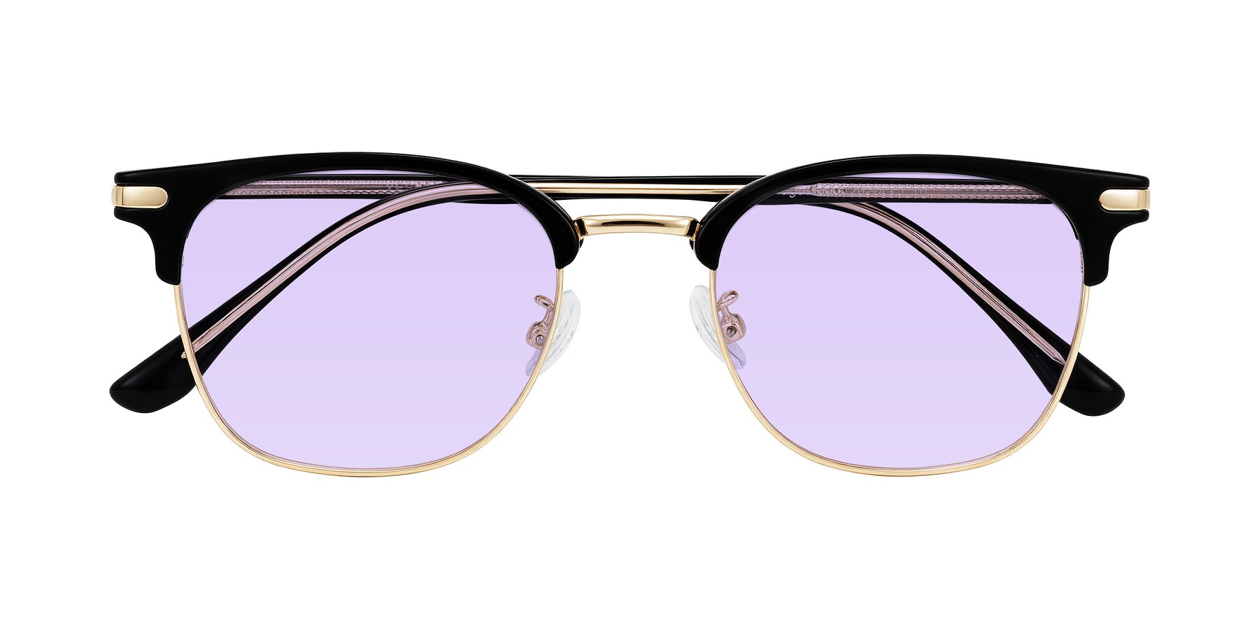 Folded Front of Raguti in Black/Gold with Light Purple Tinted Lenses