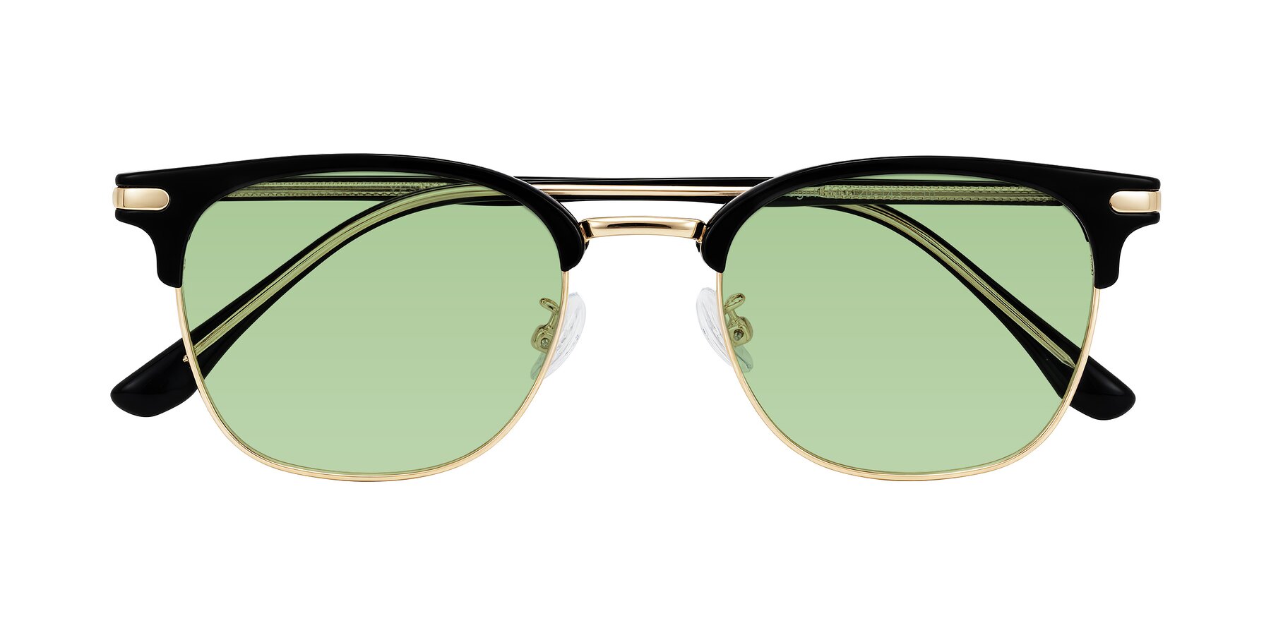 Folded Front of Raguti in Black/Gold with Medium Green Tinted Lenses