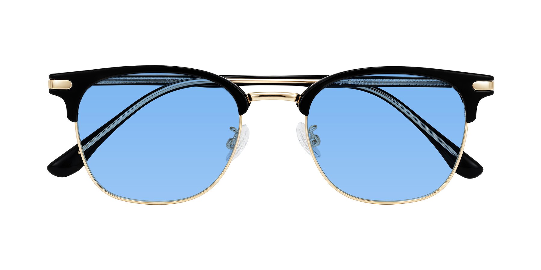 Folded Front of Raguti in Black/Gold with Medium Blue Tinted Lenses