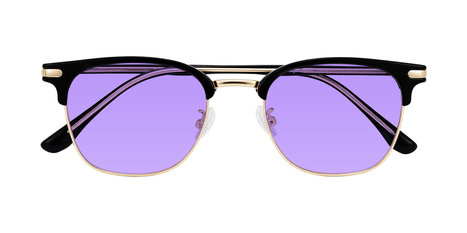 Folded Front of Raguti in Black/Gold with Medium Purple Tinted Lenses