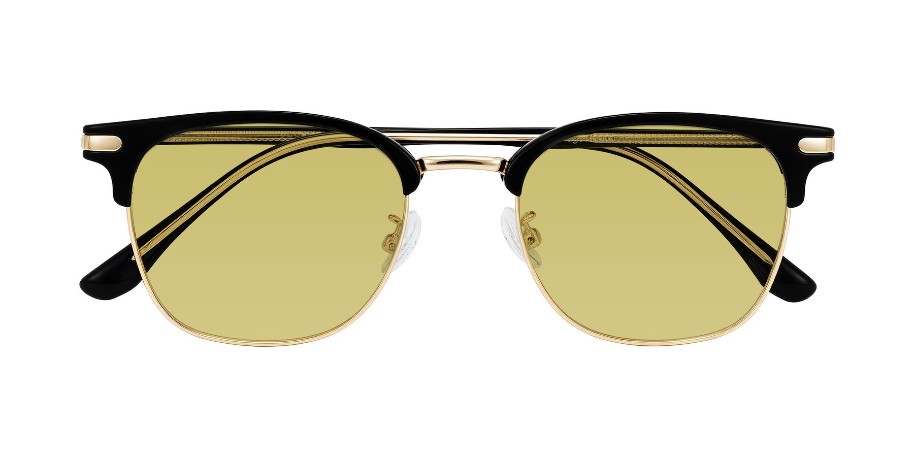 Folded Front of Raguti in Black/Gold with Medium Champagne Tinted Lenses