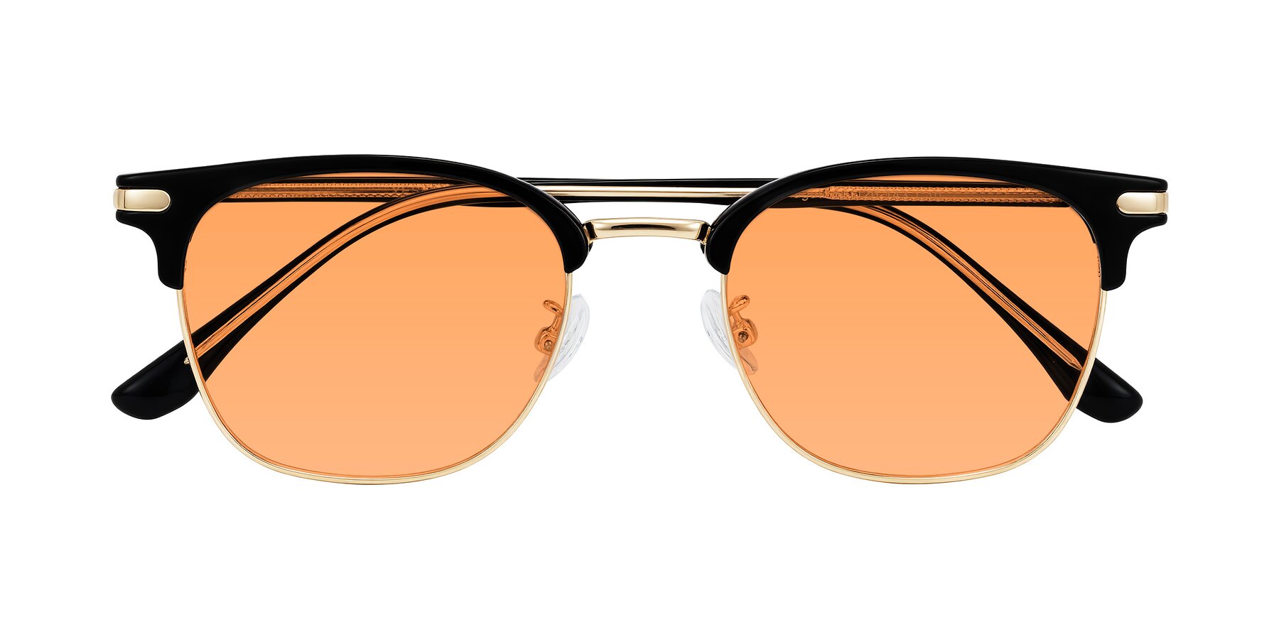 Folded Front of Raguti in Black/Gold with Medium Orange Tinted Lenses