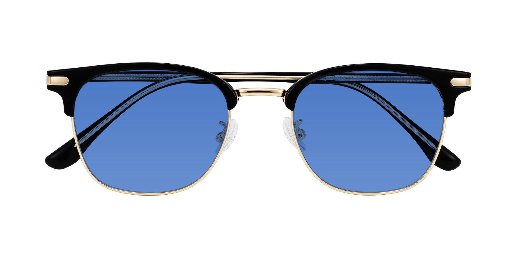Folded Front of Raguti in Black/Gold with Blue Tinted Lenses