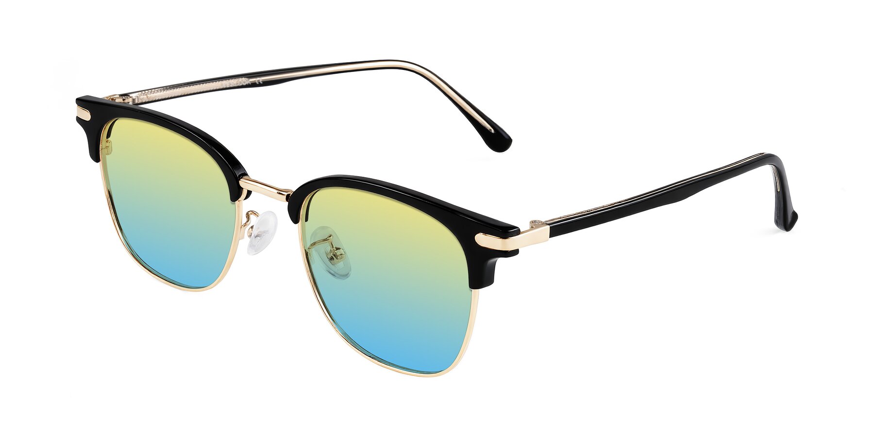 Angle of Raguti in Black/Gold with Yellow / Blue Gradient Lenses