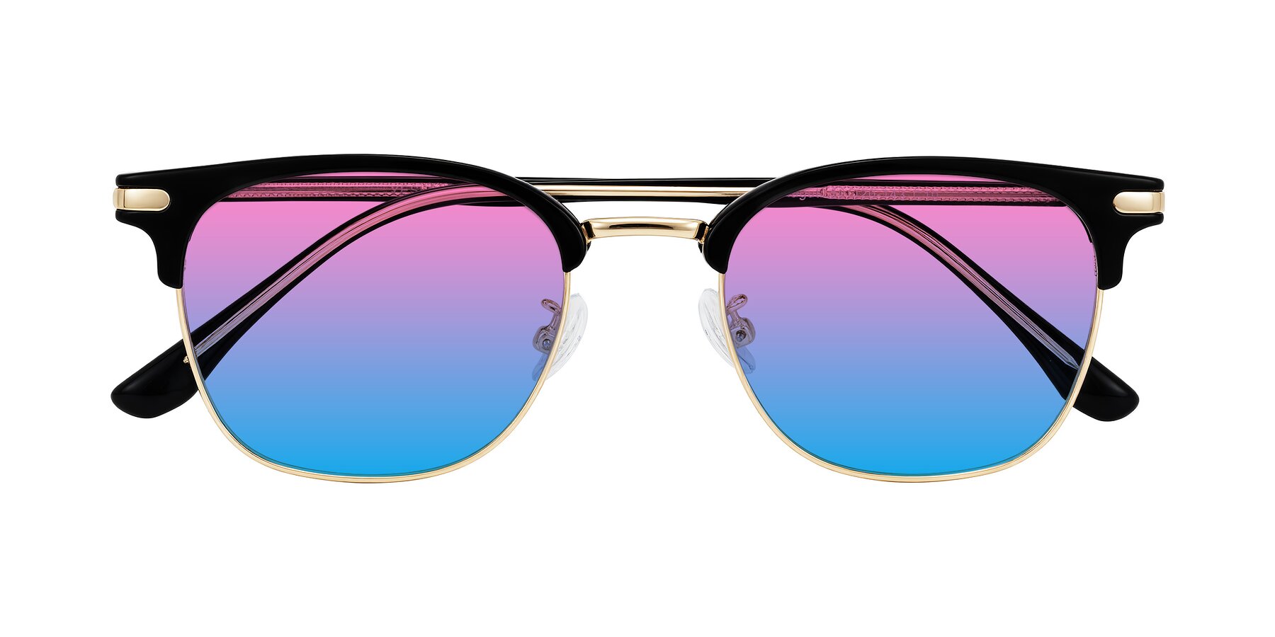 Folded Front of Raguti in Black/Gold with Pink / Blue Gradient Lenses