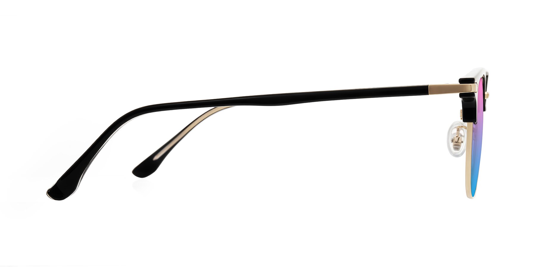 Side of Raguti in Black/Gold with Pink / Blue Gradient Lenses