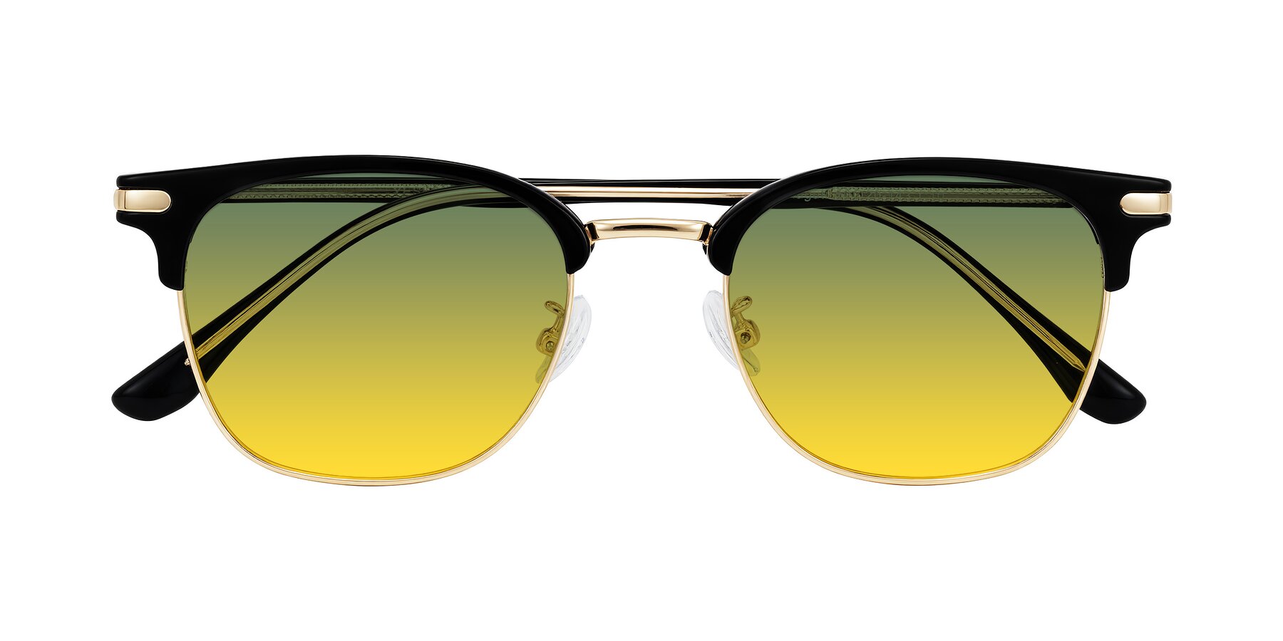 Folded Front of Raguti in Black/Gold with Green / Yellow Gradient Lenses