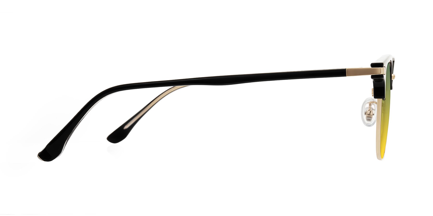 Side of Raguti in Black/Gold with Green / Yellow Gradient Lenses