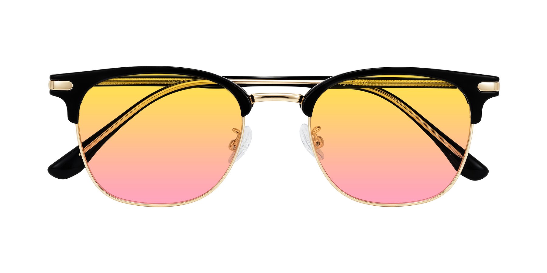 Folded Front of Raguti in Black/Gold with Yellow / Pink Gradient Lenses