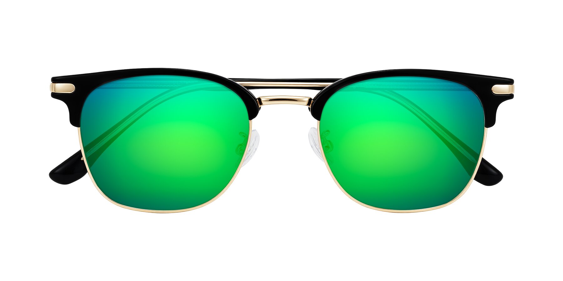 Folded Front of Raguti in Black/Gold with Green Mirrored Lenses