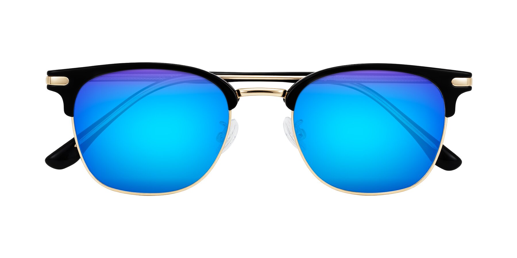 Folded Front of Raguti in Black/Gold with Blue Mirrored Lenses