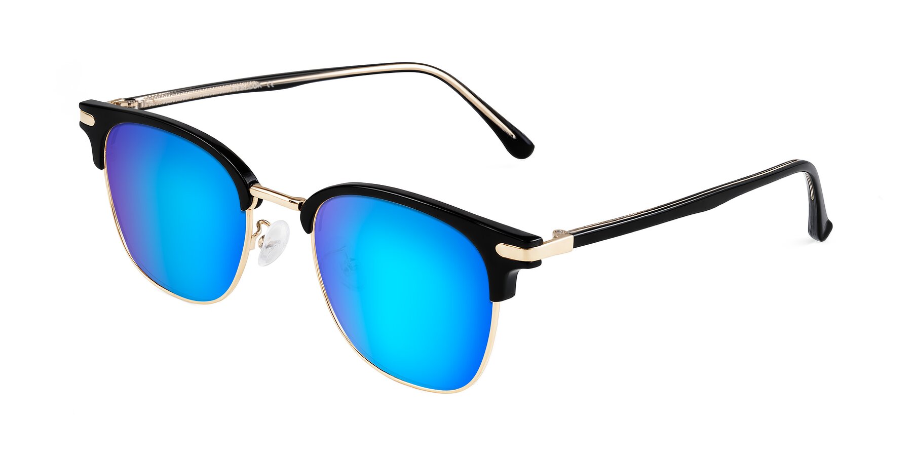Angle of Raguti in Black/Gold with Blue Mirrored Lenses