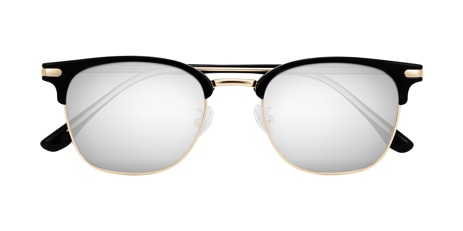 Folded Front of Raguti in Black/Gold with Silver Mirrored Lenses