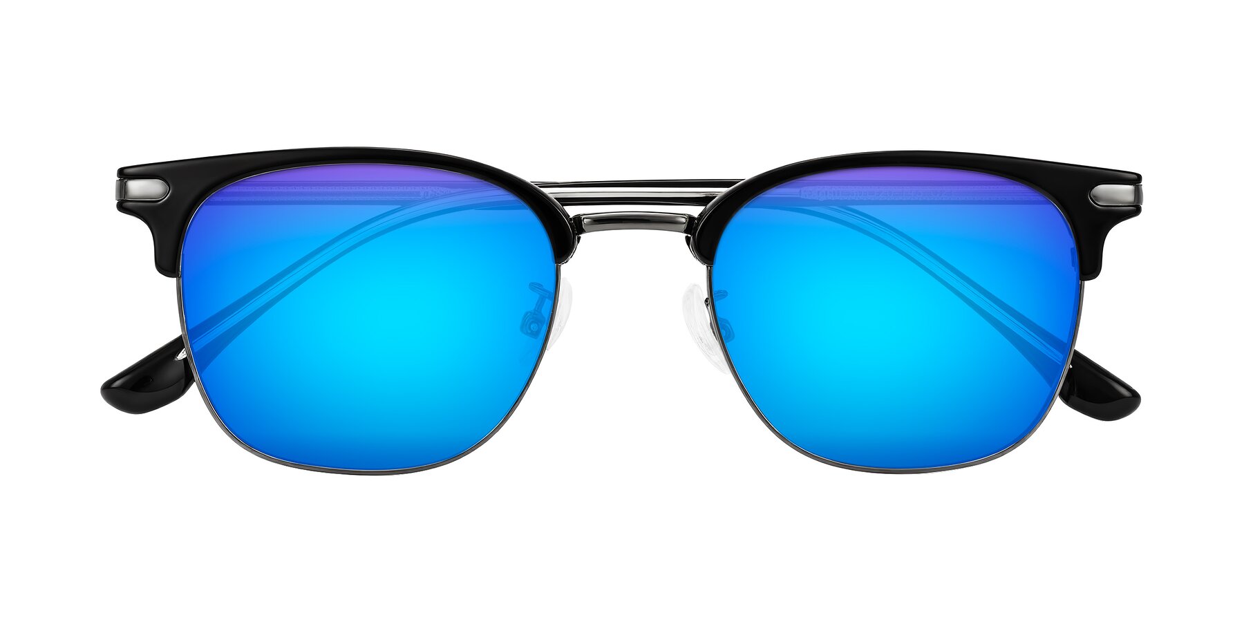 Folded Front of Raguti in Black/Gunmetal with Blue Mirrored Lenses