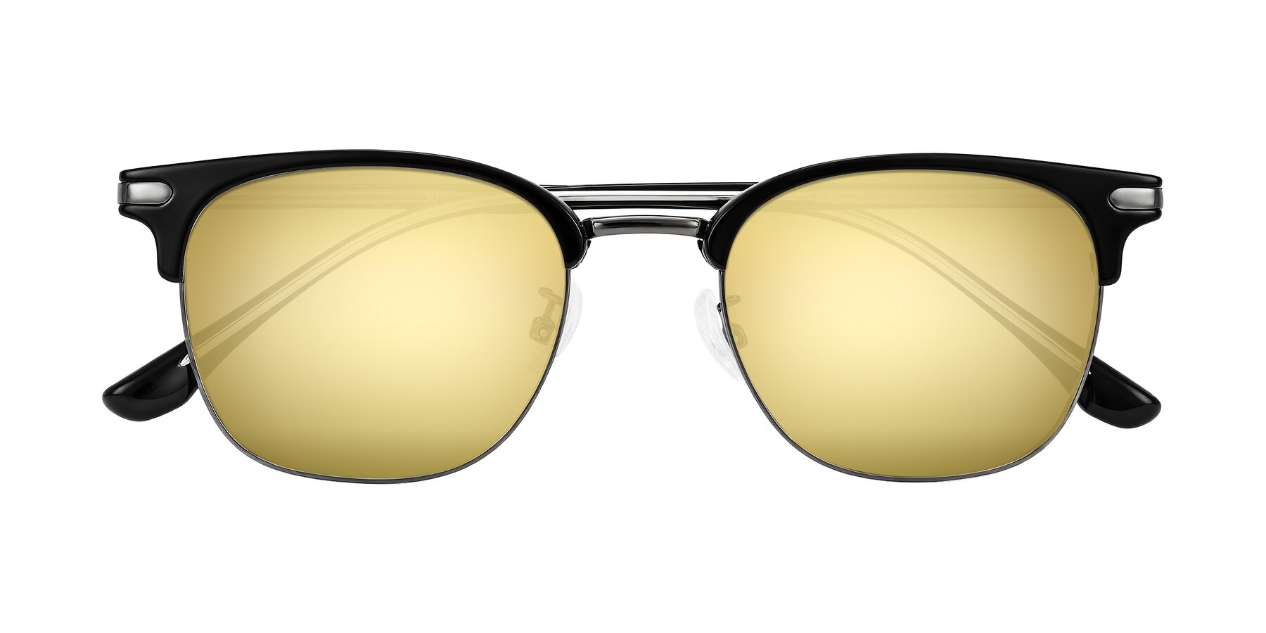 Folded Front of Raguti in Black/Gunmetal with Gold Mirrored Lenses