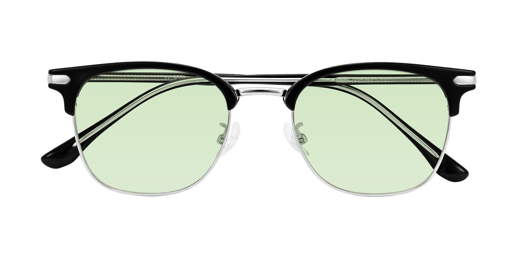 Folded Front of Raguti in Black/Silver with Light Green Tinted Lenses