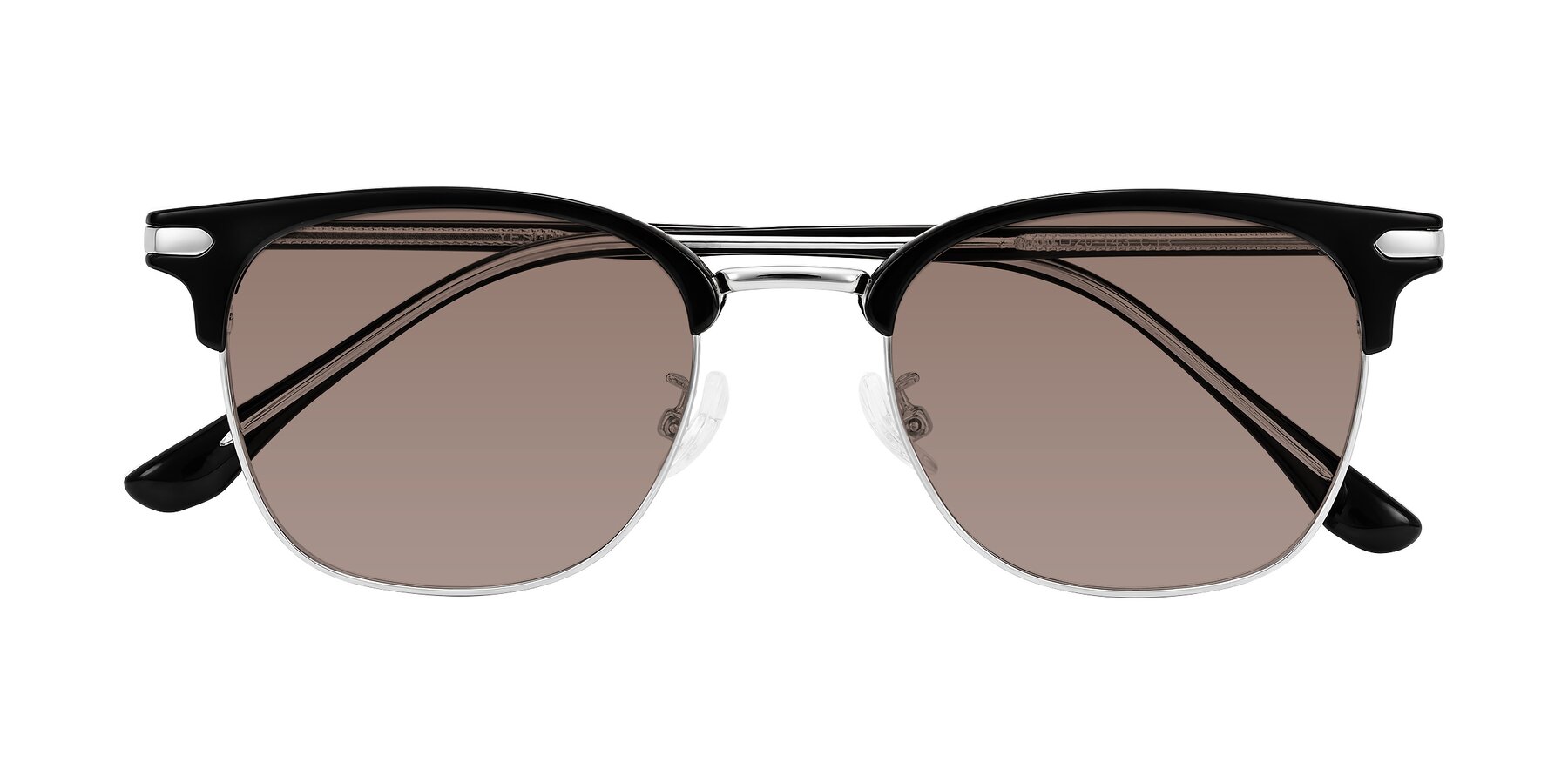 Folded Front of Raguti in Black/Silver with Medium Brown Tinted Lenses