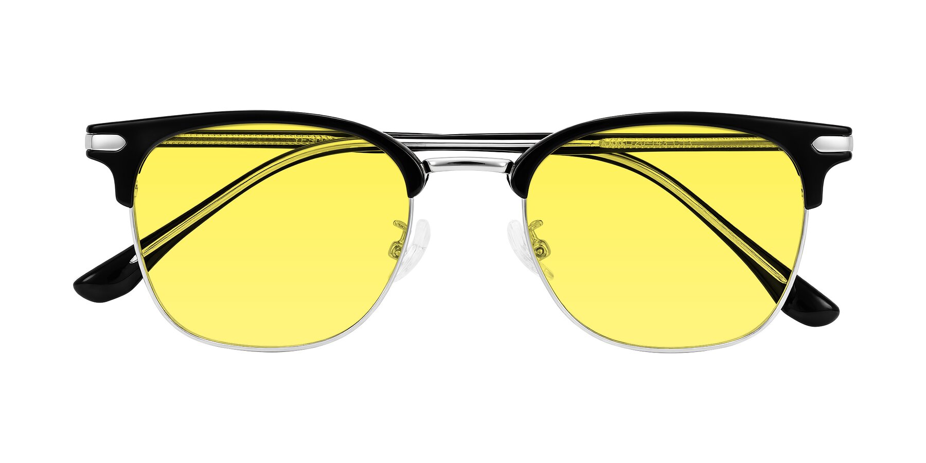 Folded Front of Raguti in Black/Silver with Medium Yellow Tinted Lenses