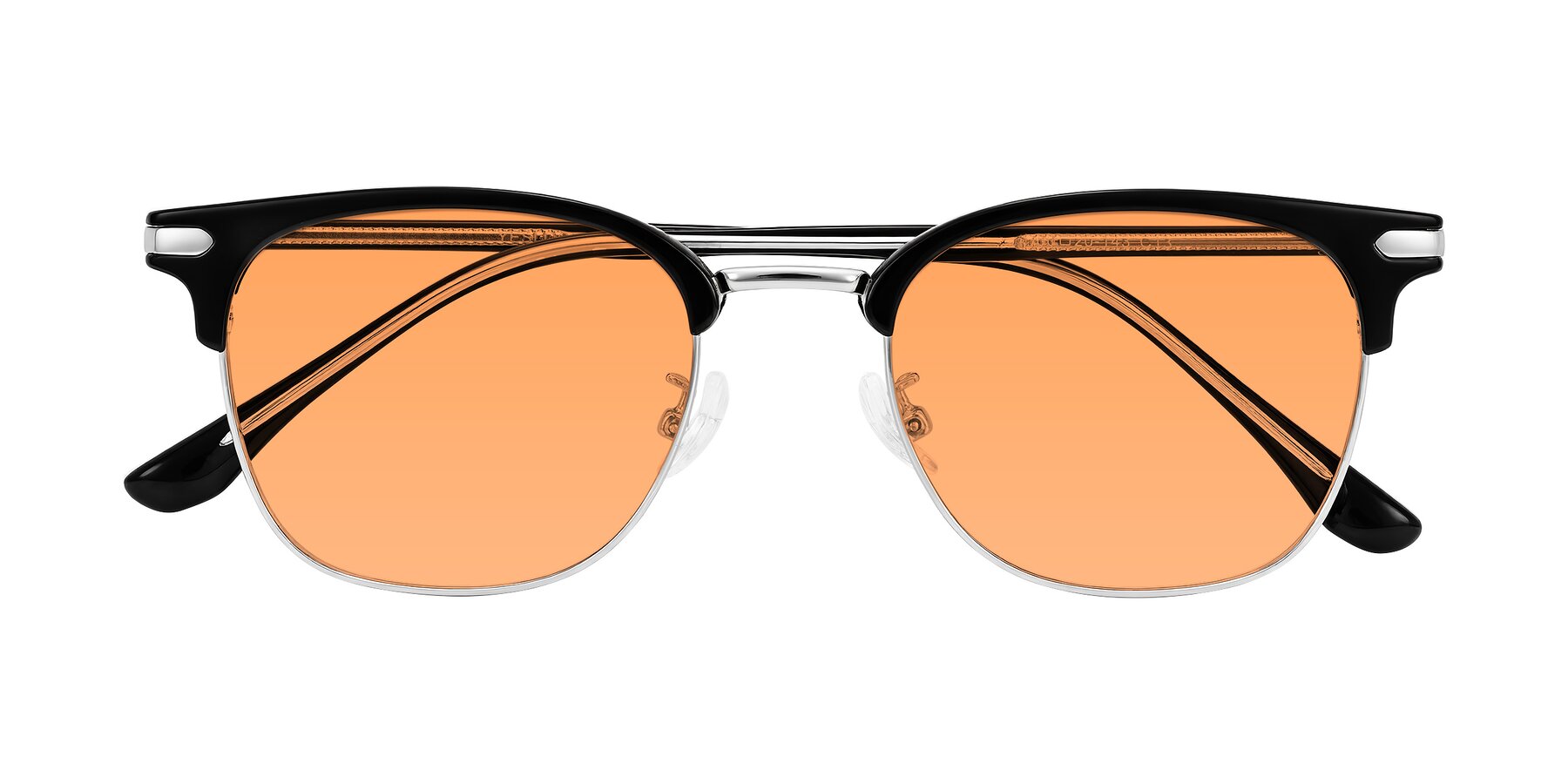 Folded Front of Raguti in Black/Silver with Medium Orange Tinted Lenses