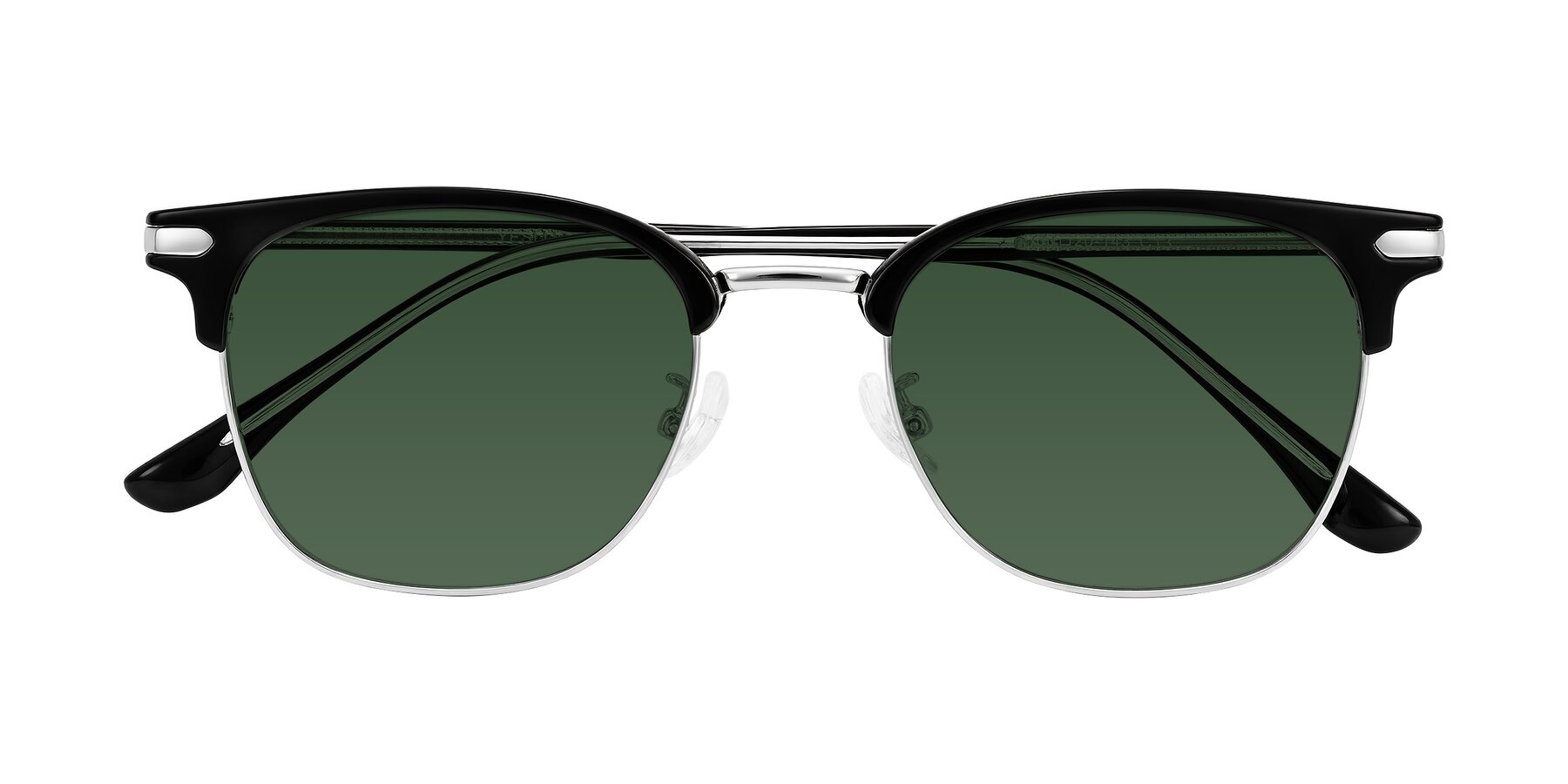 Folded Front of Raguti in Black/Silver with Green Tinted Lenses