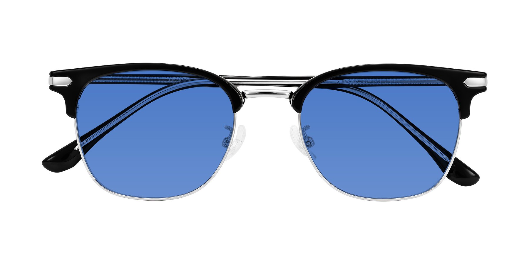 Folded Front of Raguti in Black/Silver with Blue Tinted Lenses