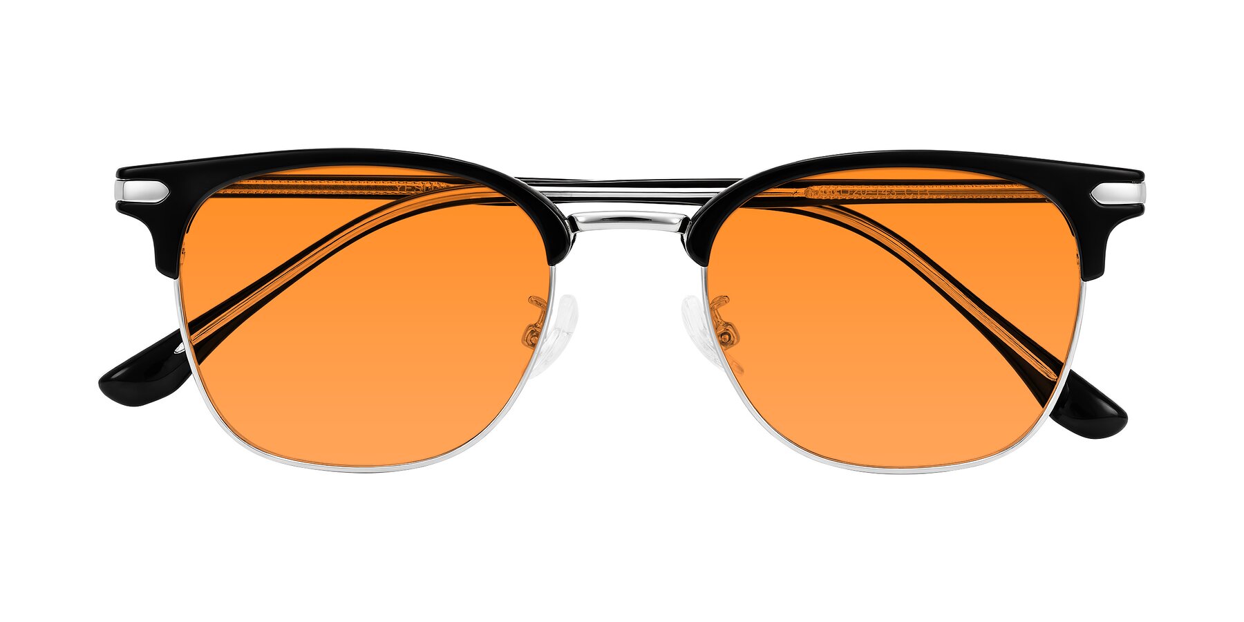 Folded Front of Raguti in Black/Silver with Orange Tinted Lenses