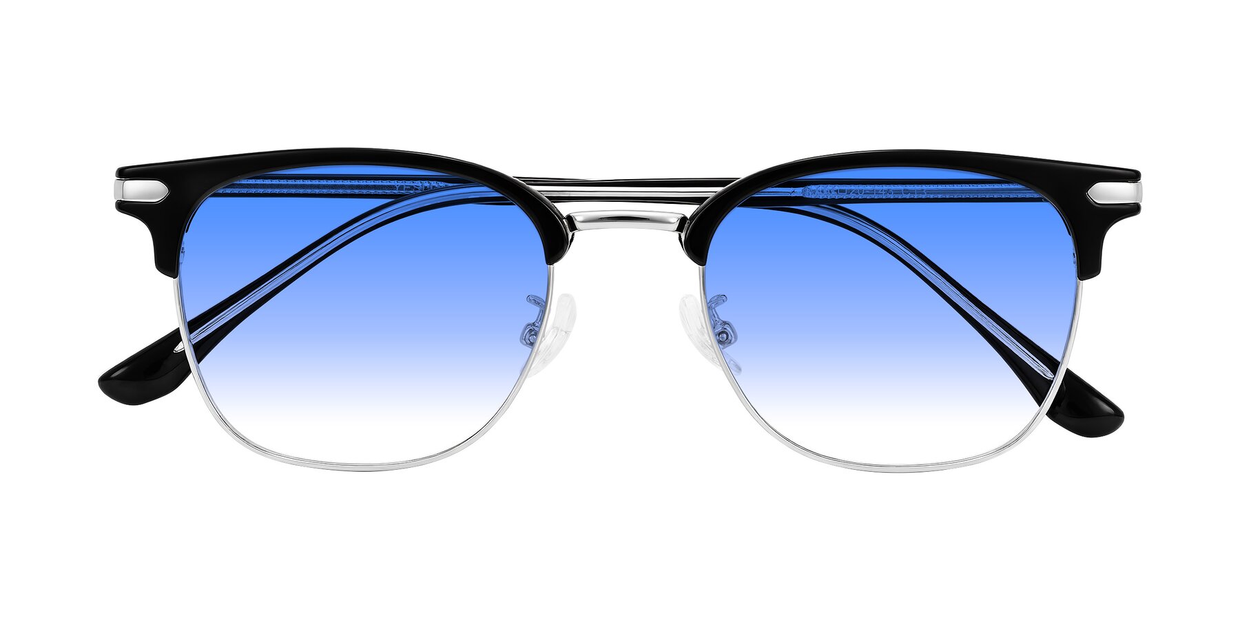 Folded Front of Raguti in Black/Silver with Blue Gradient Lenses