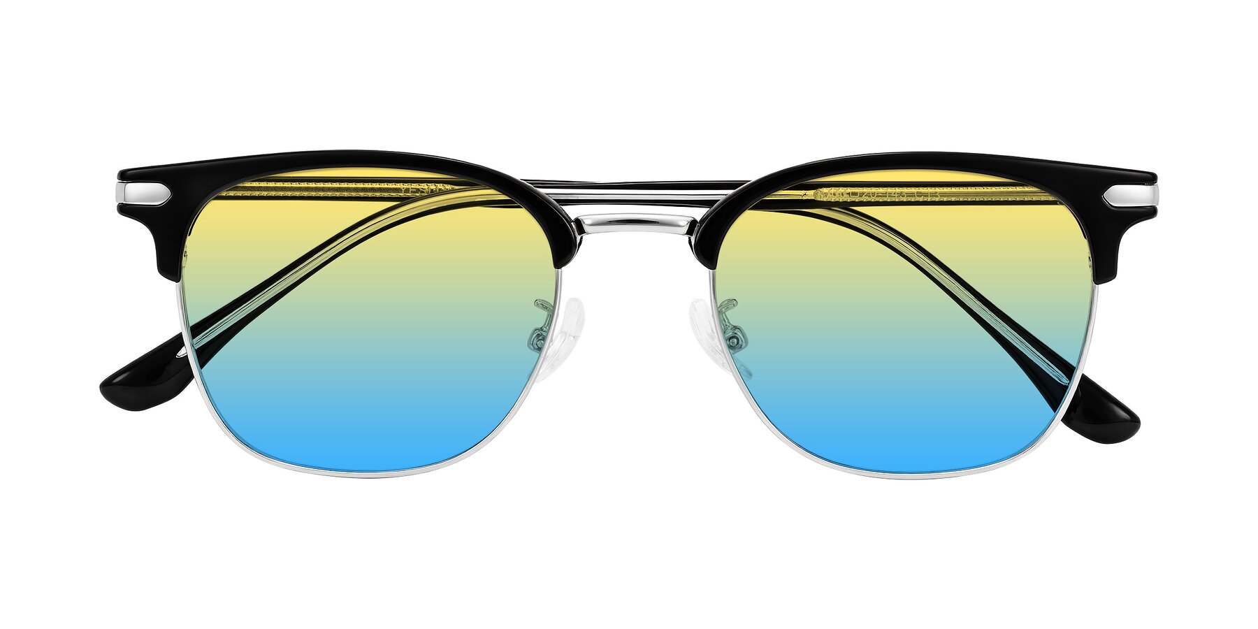 Folded Front of Raguti in Black/Silver with Yellow / Blue Gradient Lenses
